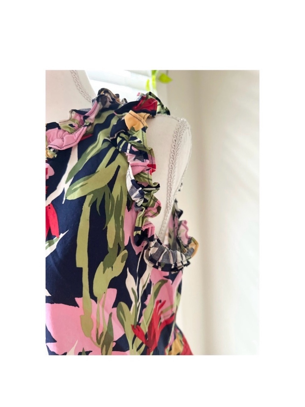 Maggy London Navy Floral Ruffle V-Neck Mini Dress
